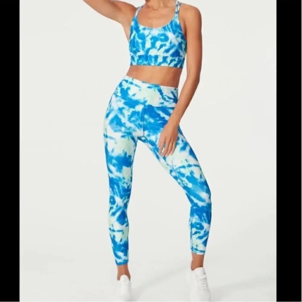Wildfox Sweat Tie Dye Two Piece Set Sports Bra Leggings Blue Green Womens Medium